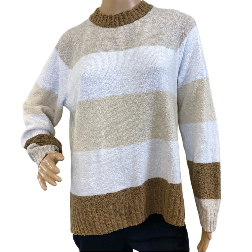 Time & Tru Long Sleeve Sweater - XL 14-16 - Brown White Tan